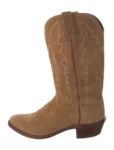 Pre-owned Lucchese Suede Embroidered Accent Western Boots In Brown