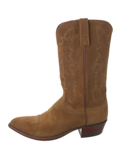 Pre-owned Lucchese Suede Embroidered Accent Western Boots In Neutrals