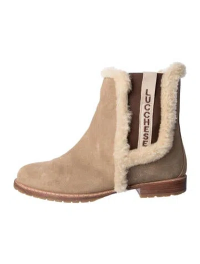 Pre-owned Lucchese Suede Fur Trim Chelsea Boots In Neutral