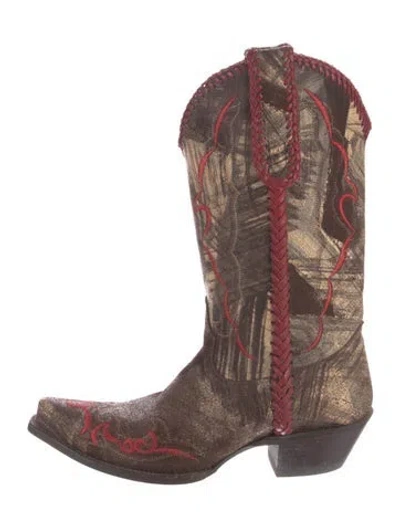 Pre-owned Lucchese Suede Printed Western Boots In Multi