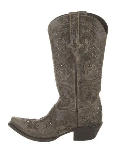 Pre-owned Lucchese Suede Studded Accents Western Boots In Neutral