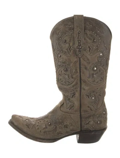 Pre-owned Lucchese Suede Studded Accents Western Boots In Neutral
