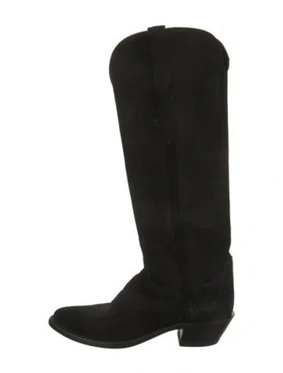 Pre-owned Lucchese Suede Western Boots In Black