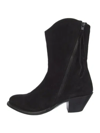 Pre-owned Lucchese Suede Western Boots In Black