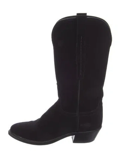 Pre-owned Lucchese Suede Western Boots In Black