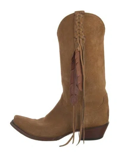 Pre-owned Lucchese Suede Western Boots In Brown