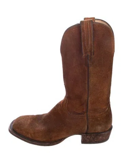 Pre-owned Lucchese Suede Western Boots In Brown
