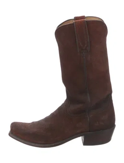 Pre-owned Lucchese Suede Western Boots In Brown