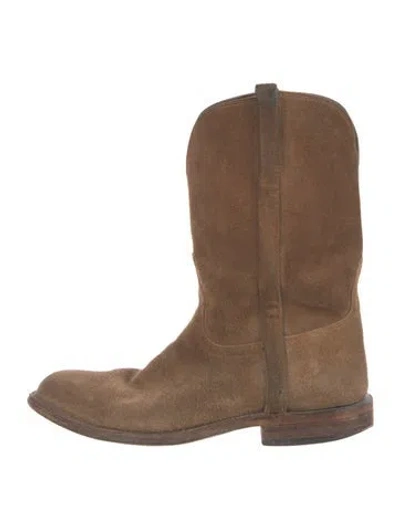 Pre-owned Lucchese Suede Western Boots In Brown