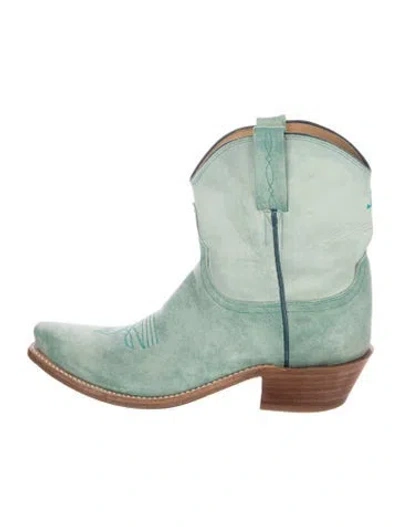 Pre-owned Lucchese Suede Western Boots In Green