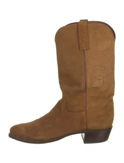 Pre-owned Lucchese Suede Western Boots In Neutral