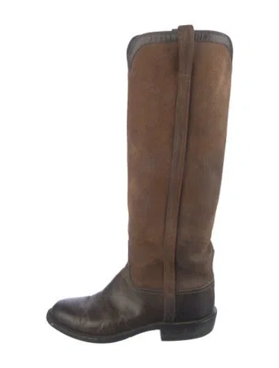 Pre-owned Lucchese Suede Western Boots In Neutrals