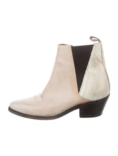 Pre-owned Lucchese Suede Western Boots In White