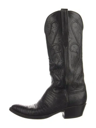 Pre-owned Lucchese Vintage Leather Western Boots In Black