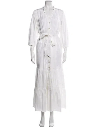 Pre-owned Lucchese V-neck Long Dress In White