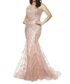 Lucci Lu Beaded Tulle Dress In Rosegold In Multi