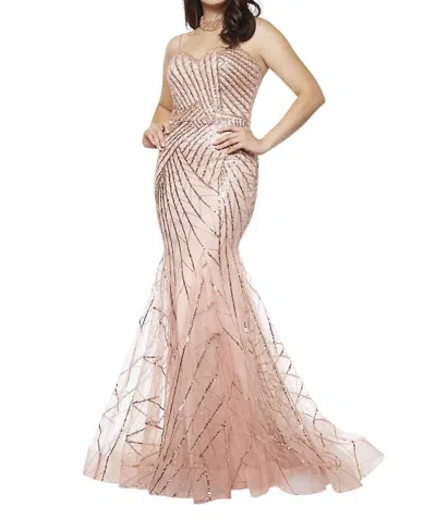 Lucci Lu Beaded Tulle Dress In Rosegold In Multi