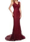 Lucci Lu Burgundy Lace Gown In White