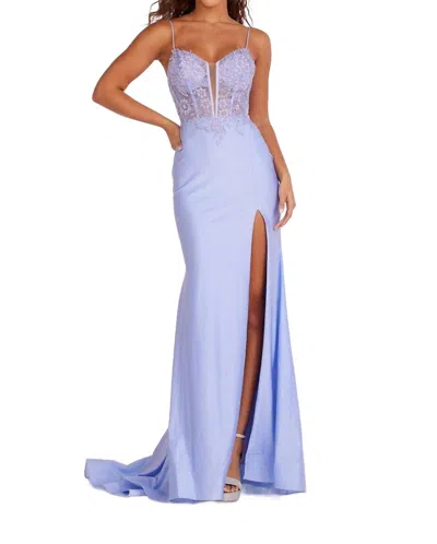 Lucci Lu Fitted Sparkle Jersey Knit/beaded Corset Top In Light Blue