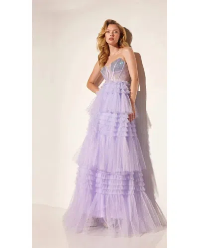 Lucci Lu Glitter Strapless A-line Tiered Gown In Lilac In Purple