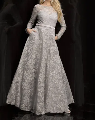 Lucci Lu Long Sleeve Gown In Silver In White