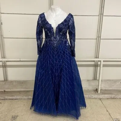 Pre-owned Lucci Lu Mesh A-line Dress Women's Size 18 Navy C8076 In Blue
