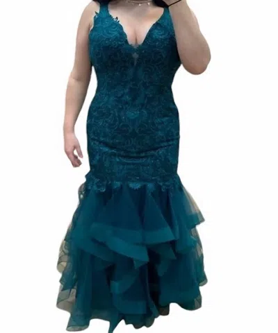 Lucci Lu Tulle Mermaid Dress In Emerald In Gold