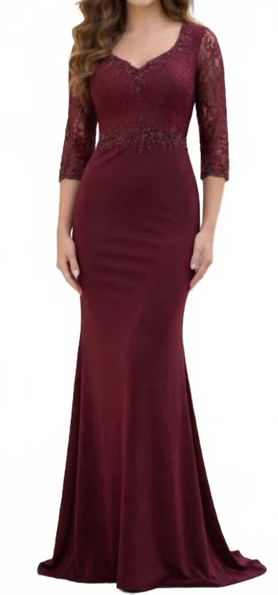 Lucci Lu V-neck Long Dress In Burgendy In Burgundy