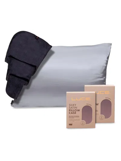 Luce Women's Silky Satin Pillowcases + Hair Towel Wrap In Gray
