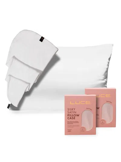 Luce Women's Silky Satin Pillowcases + Hair Towel Wrap In White