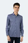 Luchiano Visconti Aqua, Navy, Yellow And White Circular Shirt In Blue
