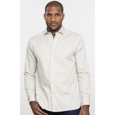 Luchiano Visconti Awning Stripe Long Sleeve  Shirt In White