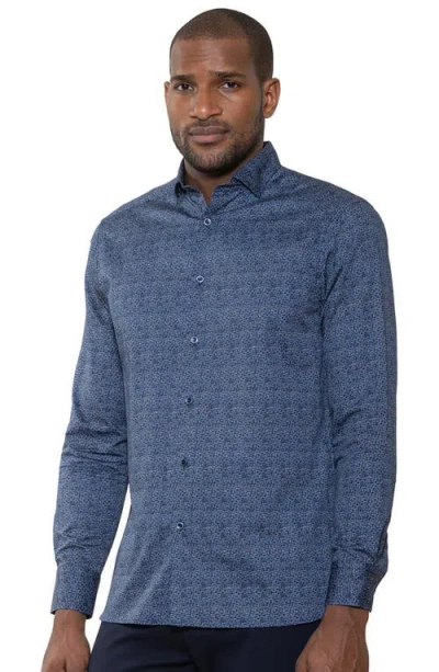 Luchiano Visconti Basket Weave Cross Stitch Shirt In Blue