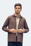 Luchiano Visconti Beige And Burgundy Sharktooth Plaid Shacket In Brown