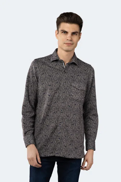 Luchiano Visconti Beige With Navy Designs Brushed Flannel Shirt In Grey