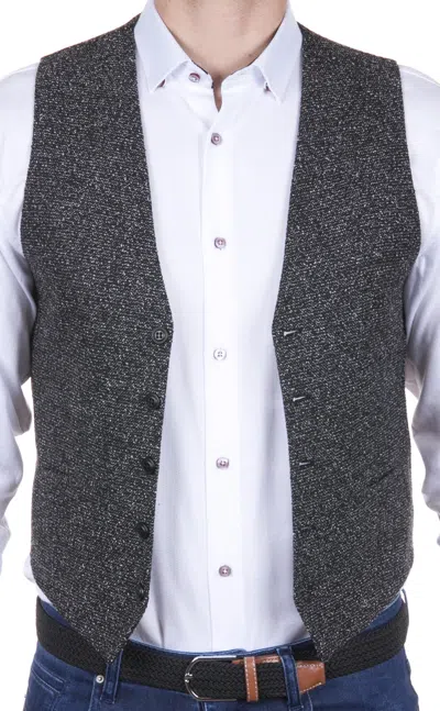 Luchiano Visconti Black And Grey Fill Coupe Woven Vest