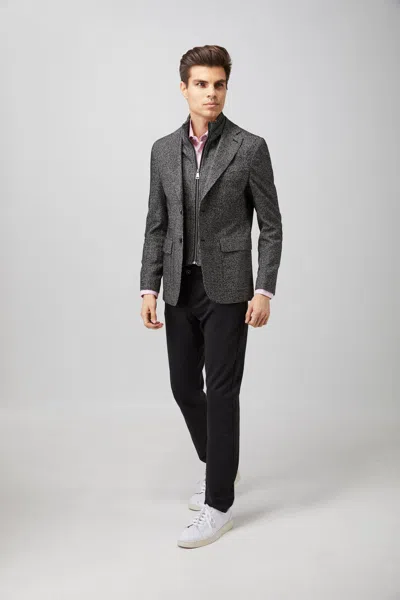 Luchiano Visconti Black And White Zip Up Houndstooth Sportcoat In Grey