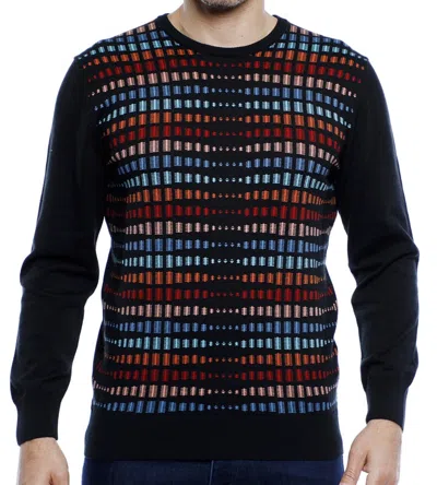 Luchiano Visconti Black Crewneck With Multi Color Design In Red