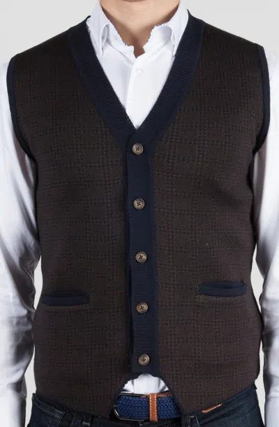 Luchiano Visconti Brown & Navy Sweater Vest In Black