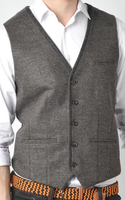 Luchiano Visconti Brown Vest With Grey Piping In Multi