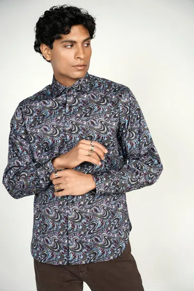 Luchiano Visconti Colorful Black Swirl Shirt Signature Collection In Purple