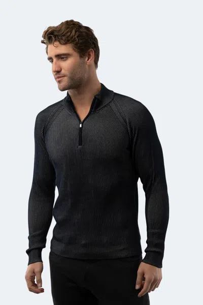 Luchiano Visconti Dark Navy Quarter Zip In Black