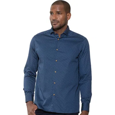 Luchiano Visconti Geometric Sphere Print Long Sleeve Shirt In Blue