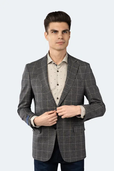 Luchiano Visconti Grey And Black Houndstooth Plaid Sportcoat