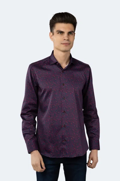 Luchiano Visconti Leo Burgundy And Navy Splatter Jacquard Shirt In Red