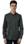 Luchiano Visconti Leo Navy With Green And Blue Floral Print Shirt In Multi