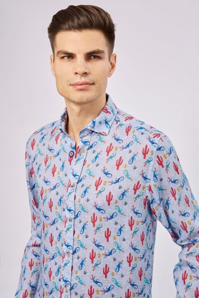 Luchiano Visconti Leo Lizards And Cacti Shirt In Blue