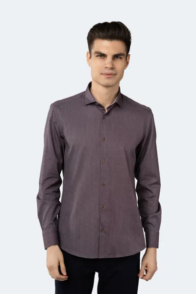 Luchiano Visconti Leo Maroon With Beige Circular Jacquard Design Shirt In Red