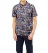 Luchiano Visconti Leo Mosaic Floral Short Sleeve Polo In Navy Abstract In Multi
