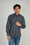 Luchiano Visconti Leo Navy Shark King Cotton Shirt In Blue